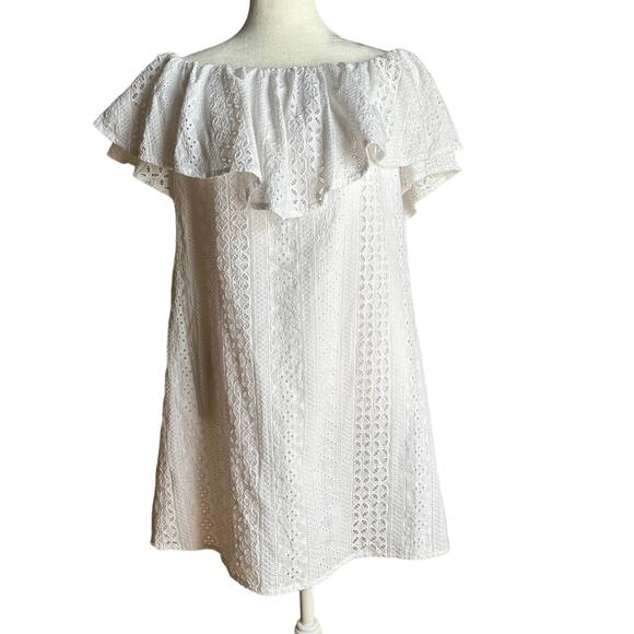 Amanda Uprichard Off Shoulder White Eyelet MiniDress - Sz. S - Picture 1 of 5